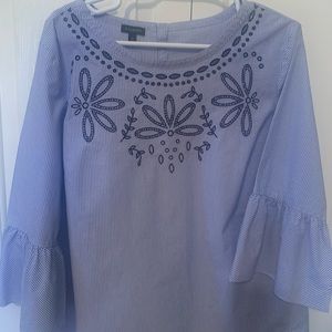 Talbots top XL blue pinstriped and embroider